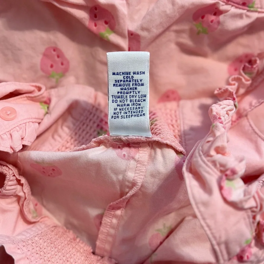 Gymboree Vintage 2001 Pink Strawberry Smocked Romper Sunsuit 12-18 Months Cotton